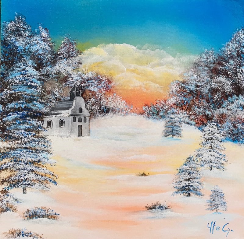 135 chapel in the snow - 60 x 60 cm - Acrylbild